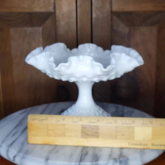 White Hobnail Milk Glass Pedestal Bowl - Picture 5 of 12